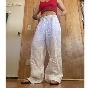 Tommy Bahama White Wide-Leg Linen-Blend Drawstring Pants